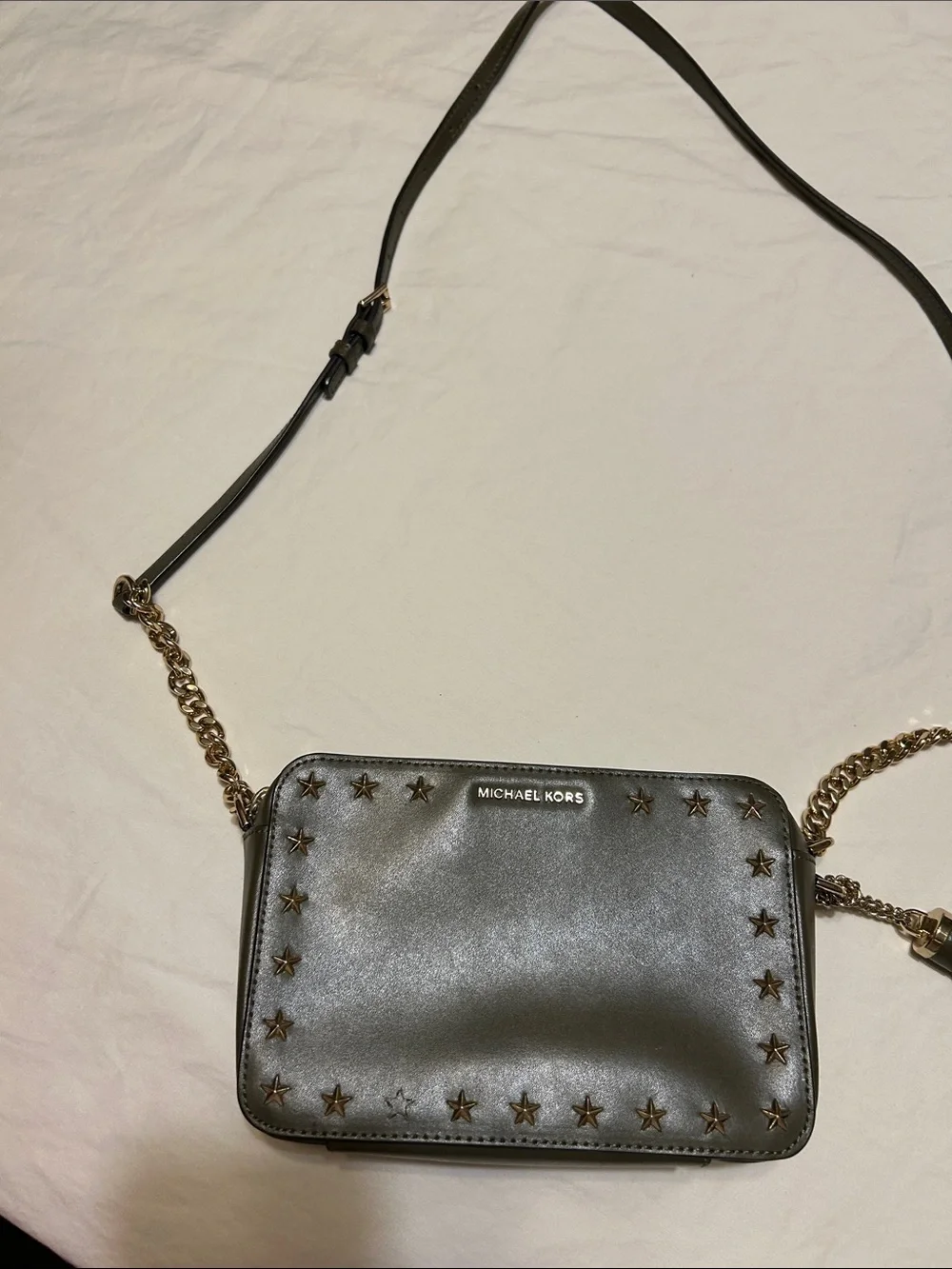 Michael Kors Black Star-Accent Crossbody Bag with Gold Chain